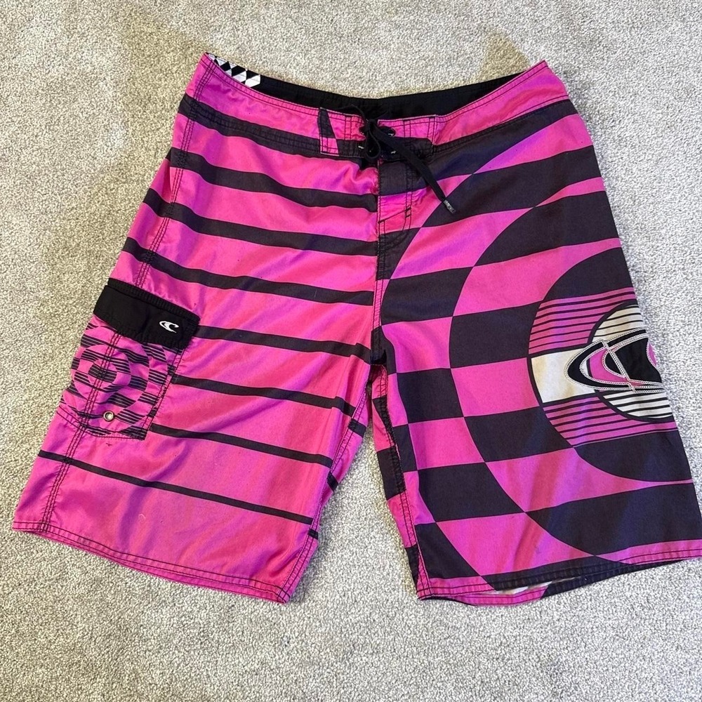 Vintage O'Neill Pink Black Board Shorts Surf Swim Trunks